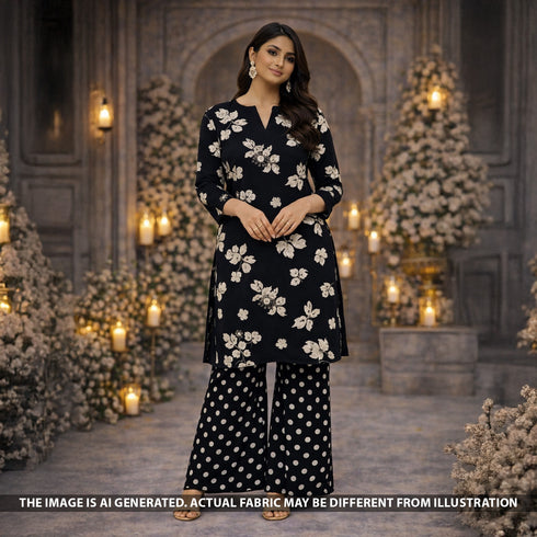 Digital Print Thread Sequins Work Chinnon Chiffon Fabric - F5652