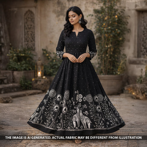 Digital Print Thread Sequins Work Crepe Fabric - F5658