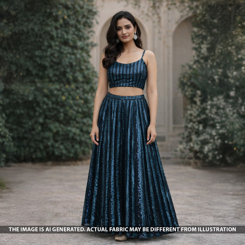 Sequins Work Lycra Net Fabric - F5671