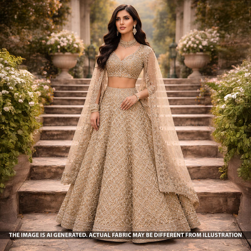 Zari Sequins Faux Mirror Fancy Cut Work Fabric - F5708