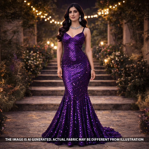 Zari Sequins Fancy Cut Work Fabric - F5709