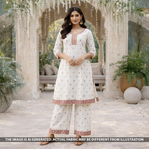 Zari Buti Work Cotton Fabric - F5726