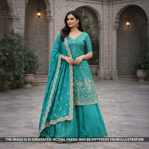 Cut Dana Zari Sequins Embroidered Shimmer Tissue Fabric - F5748