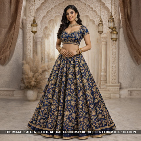 Zari Sequins Emberoidered Georgette Fabric - F5575