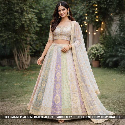 Zari Work Self Jacquard Banarasi Georgette Fabric - F5596