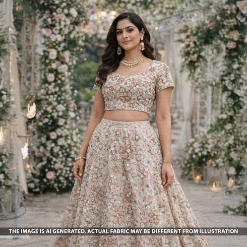 Dyeable Cut Dana Faux Mirror Zari Sequins Embroidered Shimmer Tissue Fabric - F5607