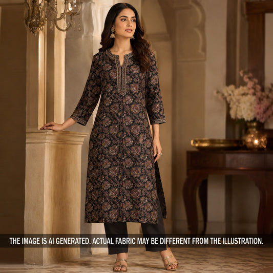 Positional Print Zari Sequins Work Dola Silk Fabric - F7026