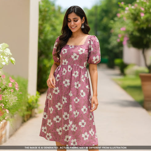 Floral Print Rayon Cotton Fabric- F4492