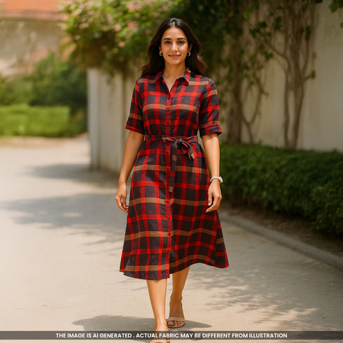 Check Print Rayon Cotton Fabric- F4495