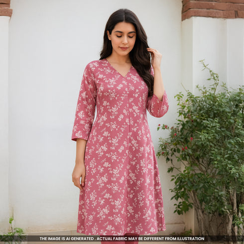 Floral Print Rayon Cotton Fabric- F4498