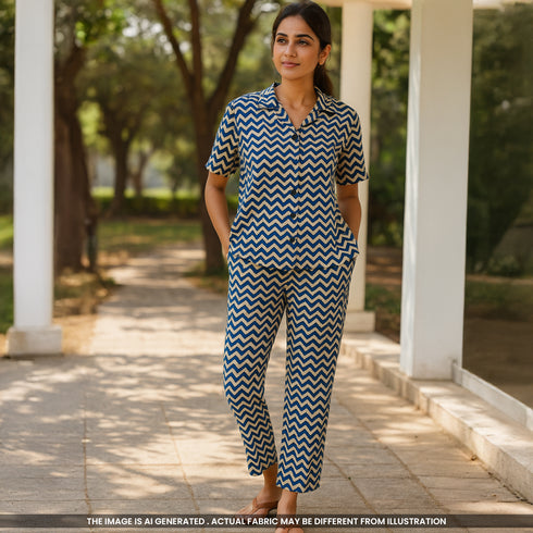 Indigo Print Rayon Cotton Fabric- F4522