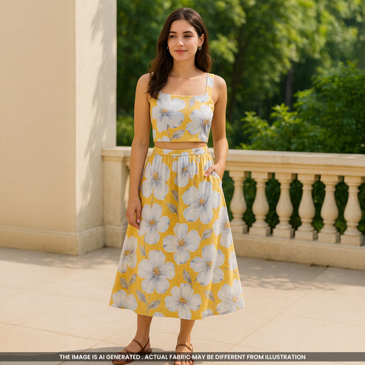 Flower Print Barbari Satin Fabric- F4513