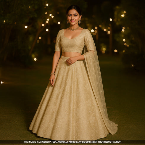 Zari Thread Sequins Embroidered Shimmer Tissue Fabric- F4543