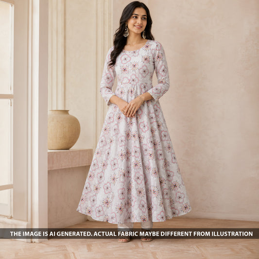 Thread Sequins Embroidered Kora Cotton Fabric - F6909
