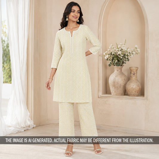 Thread Embroidered Kota Cotton Fabric - F7125