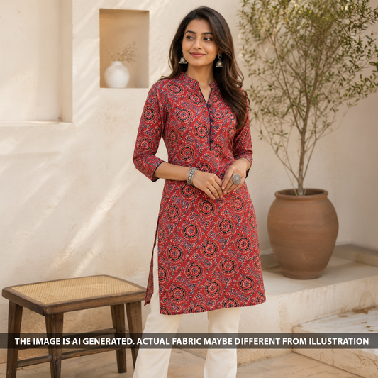 Ajrakh Print Modal Satin Fabric - F6794