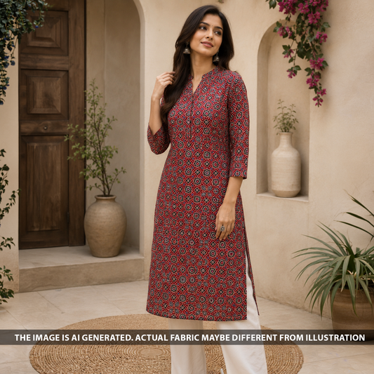 Ajrakh Print Modal Satin Fabric - F6795