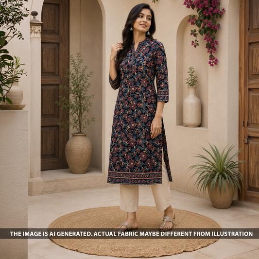 Ajrakh Print Modal Satin Fabric - F6798