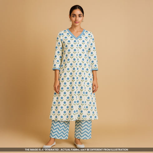 Block Print Cambric Cotton Fabric- F4111