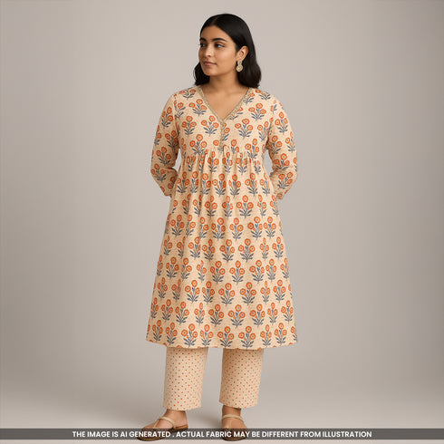 Digital Print Thread Work Mul Cotton Fabric- F4127