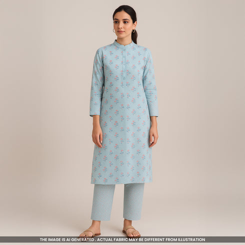 Digital Print Thread Work Mul Cotton Fabric- F4130