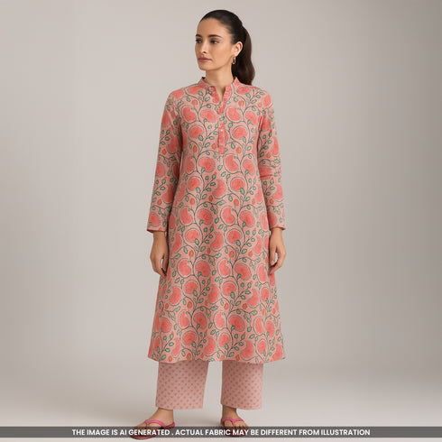 Digital Print Thread Work Mul Cotton Fabric- F4131