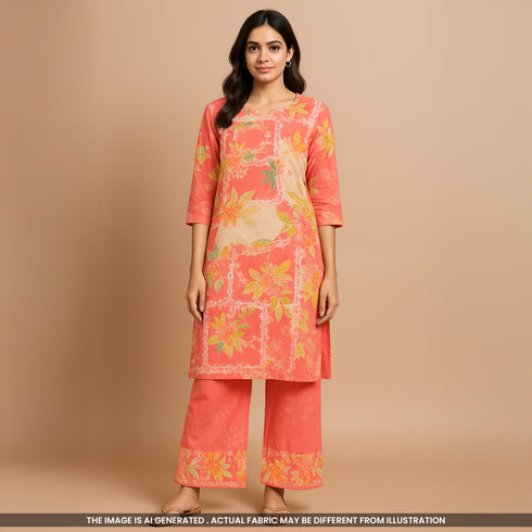 Digital Print Thread Embroidered Hakoba Cambric Cotton Fabric- F4468