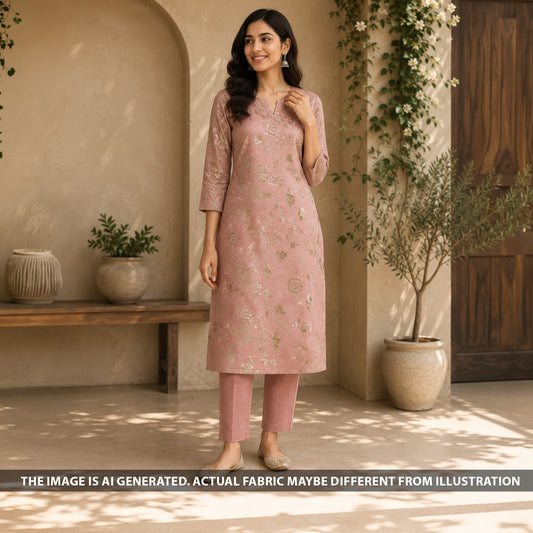 Zari Sequins Thread Embroidered Linen Fabric - F6835