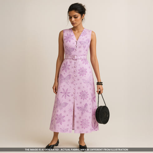 Printed Thread Sequins Embroidered Mul Chanderi Fabric- F4175