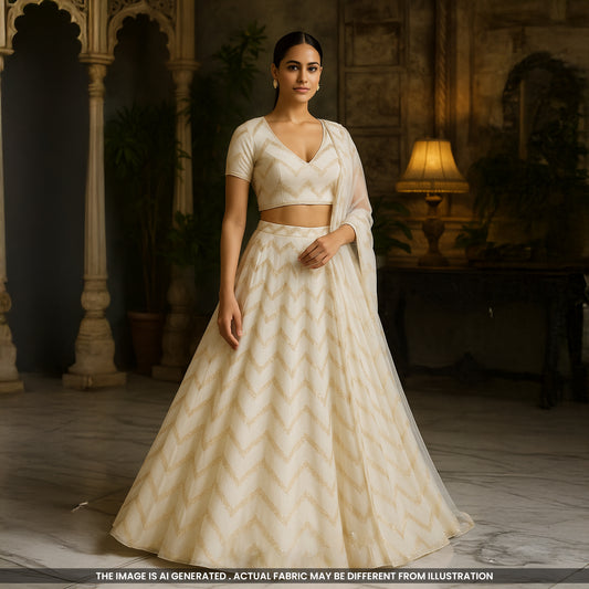 Dyeable Zari Sequins Embroidered Chinon Chiffon Fabric- F4191