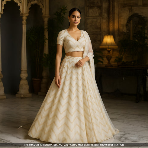 Dyeable Zari Sequins Embroidered Chinon Chiffon Fabric- F4191