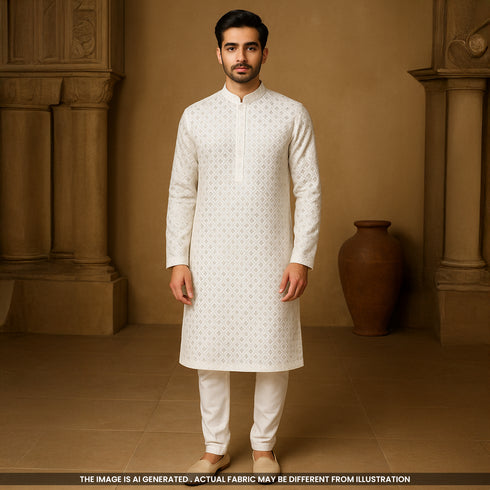 Dyeable Mirror Work Thread Embroidered Georgette Fabric- F4193