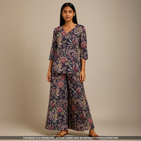 Floral Printed Viscose Crepe Fabric- F4226