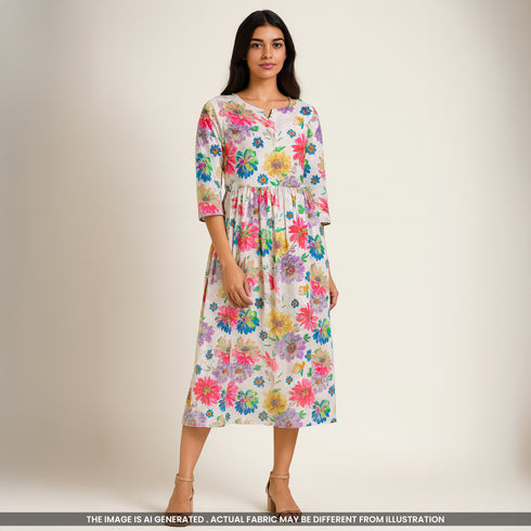 Floral Printed Mul Cotton Fabric- F4227