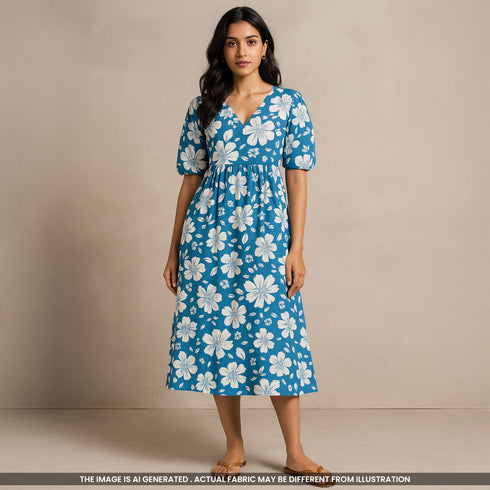 Floral Printed Mul cotton Fabric - F4229