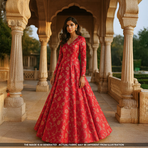 Zari Work Satin Organza Fabric- F4264