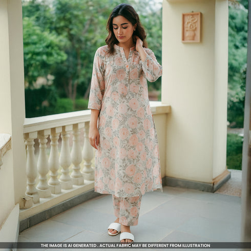 Floral Printed thread Work Cambric Cotton Fabric- F4267