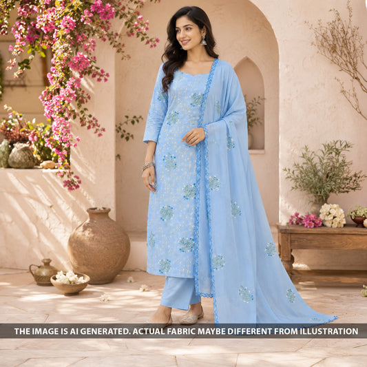 Thread Embroidered Cotton Fabric - F6709
