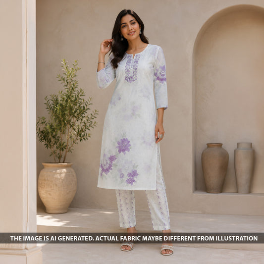 Thread Sequins Embroidered Mul Chanderi Fabric - F6722