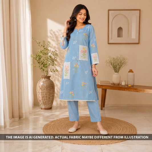 Thread Embroidered Mul Chanderi Fabric - F6724