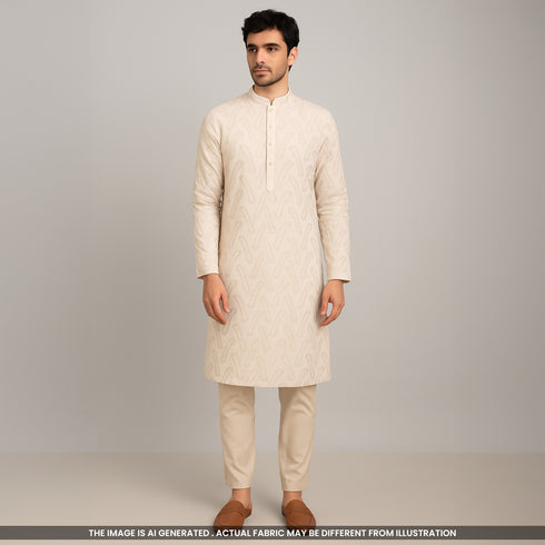 Thread Embroidered Pure Linen Cotton Fabric- F4020