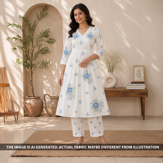 Thread Sequins Embroidered Mul Chanderi Fabric - F6728