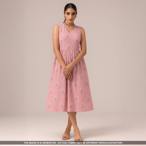 Thread Embroidered Cambric Cotton Fabric- F4059