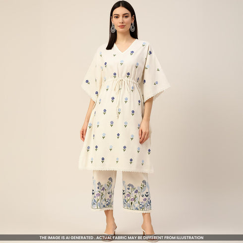 Thread Embroidered Kora Cotton Fabric- F4070