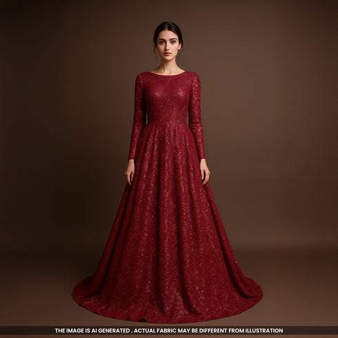 Thread Sequins Embroidered Net Fabric- F4072