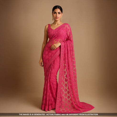 Thread Sequins Embroidered Net Fabric- F4073