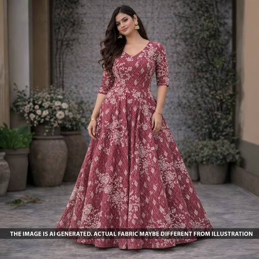 Thread Embroidered Chanderi Fabric - F6082