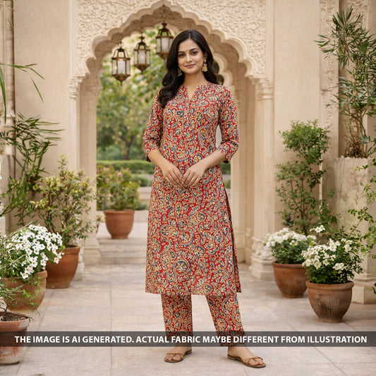 Kalamkari Print Handloom Cotton Fabric - F6140