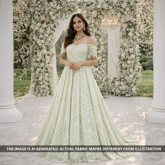 Imported Sequins Cut Work Organza Fabric - F5994