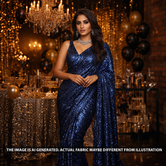 Sequins Embroidered Lycra Net Fabric - F5992